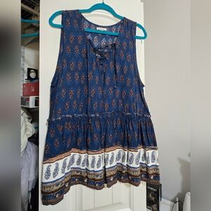 Maurices Navy and Orange Patterned Tank Top